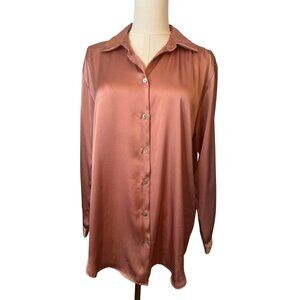 2/$30 ZARA Medium Satin Pink/Rose Blouse Button-Up Front Long Sleeves